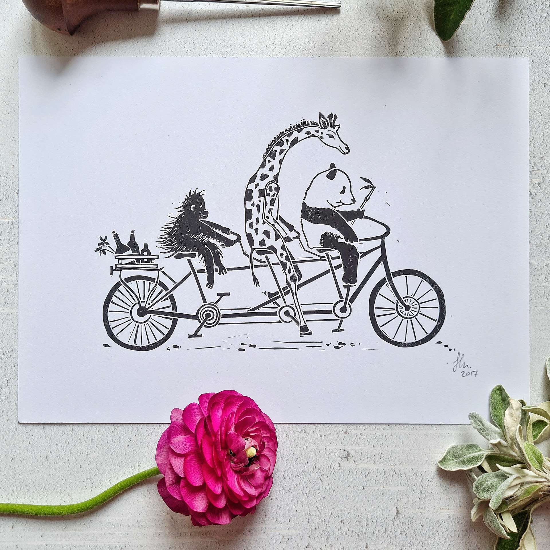 The Escapade Lino Print