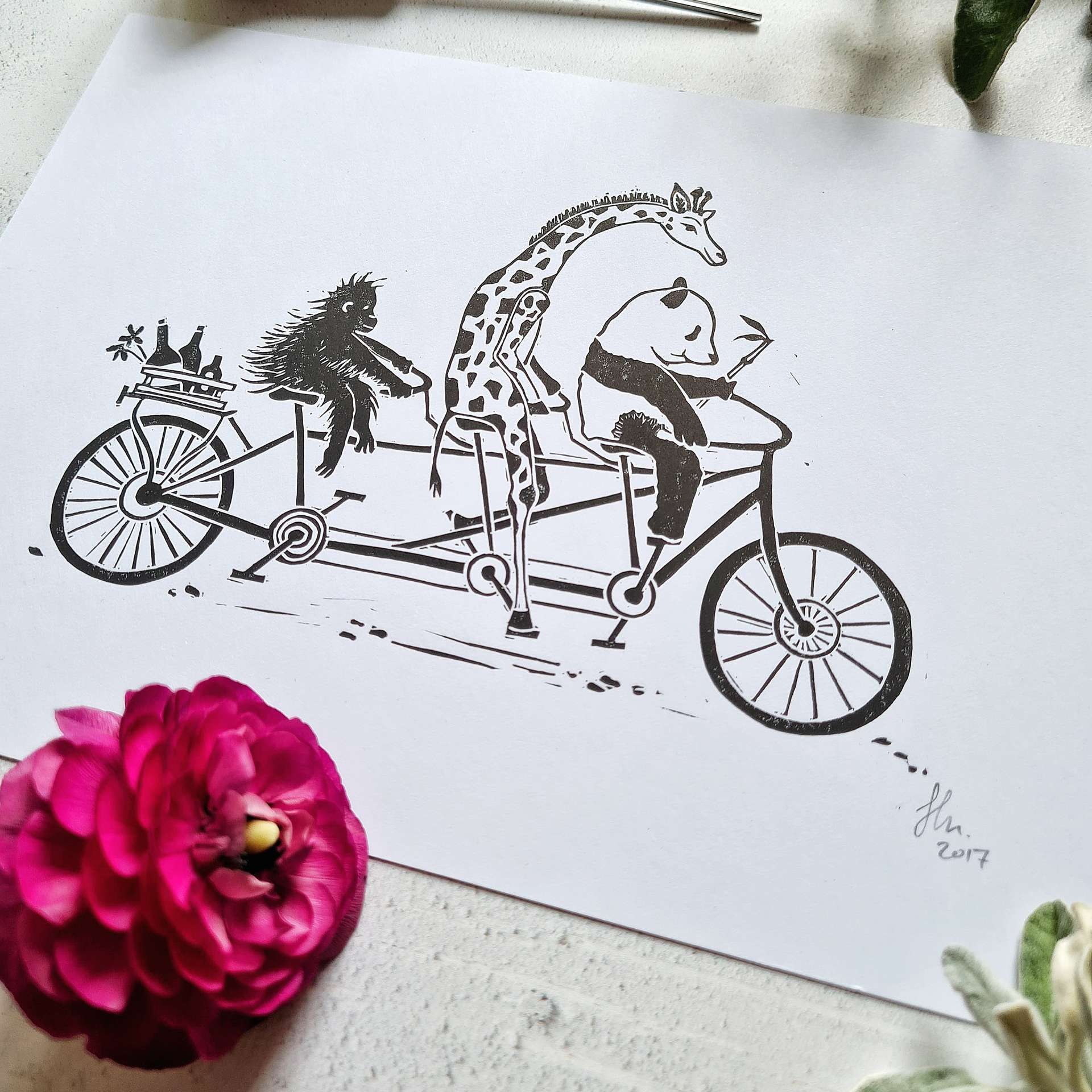 The Escapade Lino Print