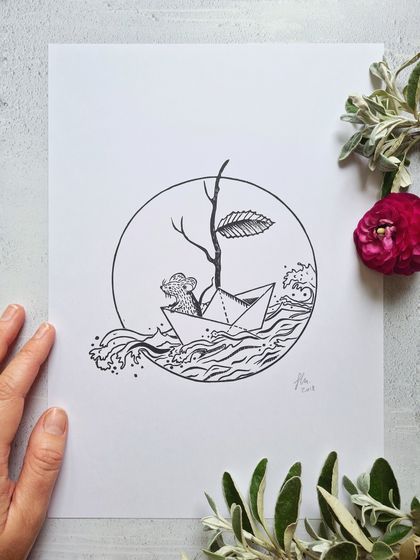 Sailing Mouse Lino Print