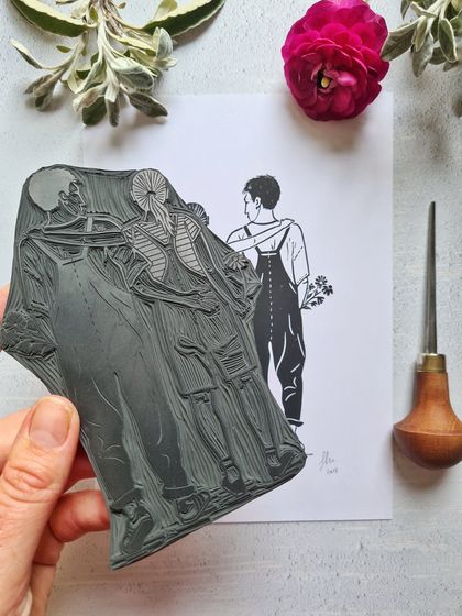 Flower Power Couple Lino Print