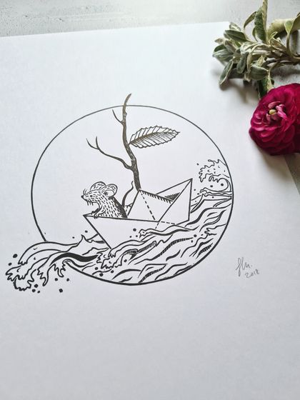 Sailing Mouse Lino Print